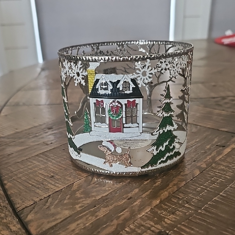 Bath & Body Works Festive Candle Holder with Silver and Green Accents